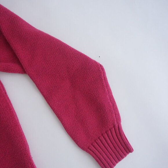 Vintage Lands End Magenta Pink Knit V-Neck Sweater Medium - Picture 3 of 8